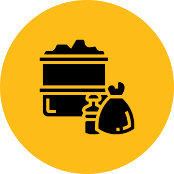 Icon of a food container with a bag beside it on a yellow background.
