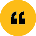 A yellow circle with black quotation marks inside.