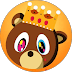 Cartoon raccoon wearing a crown with a royal expression.