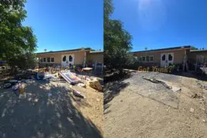 Junk removal in Santa Clarita, CA ? before and after photo showing yard or garage cleared of trash, furniture, and debris.