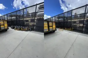 Trash bag removal in Santa Clarita, CA ? before and after hauling black bags of waste from a gated lot.
